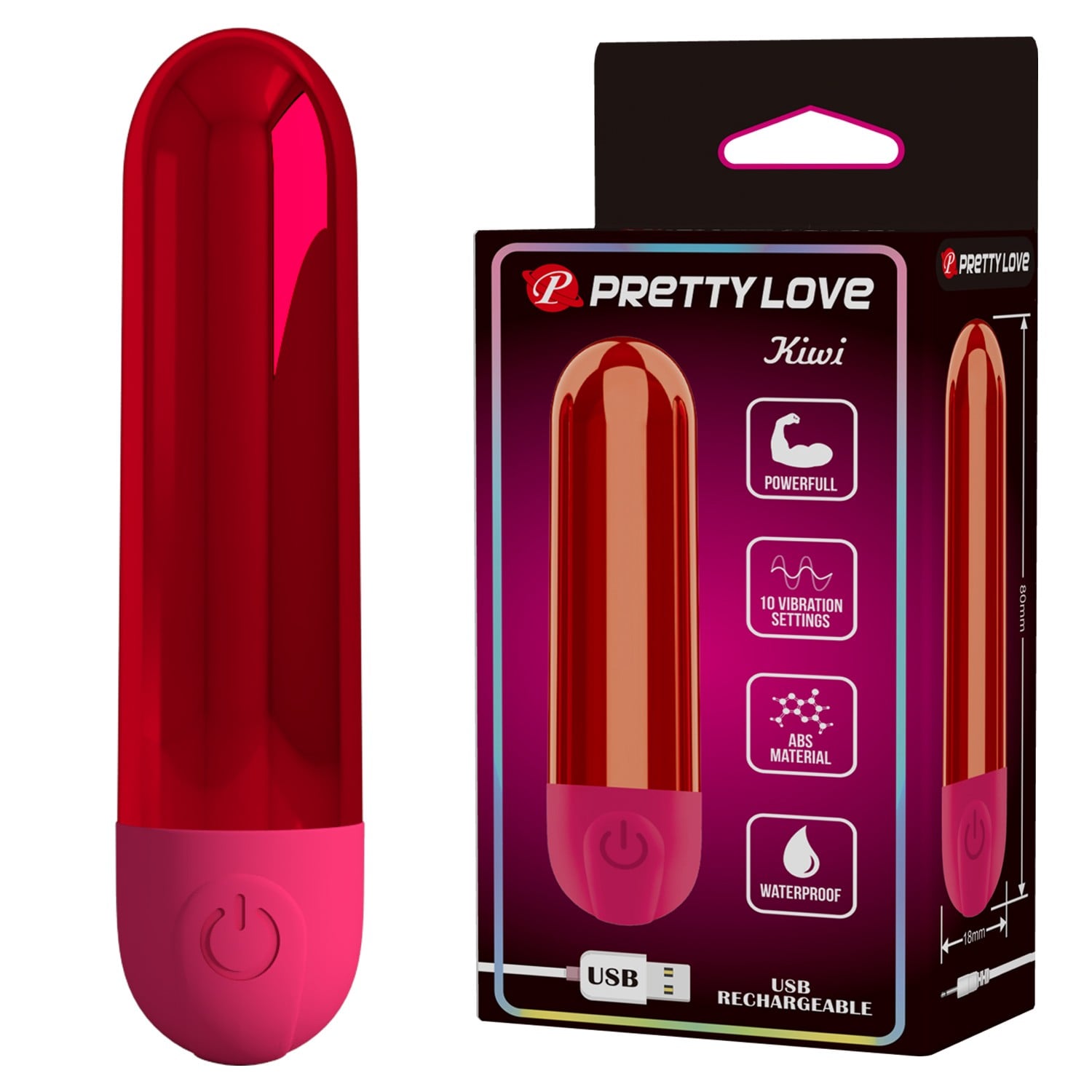 10 Fonksiyonlu USB Şarjlı Metalik Mini Bullet Vibratör – Kiwi (Yakut Kırmızısı)