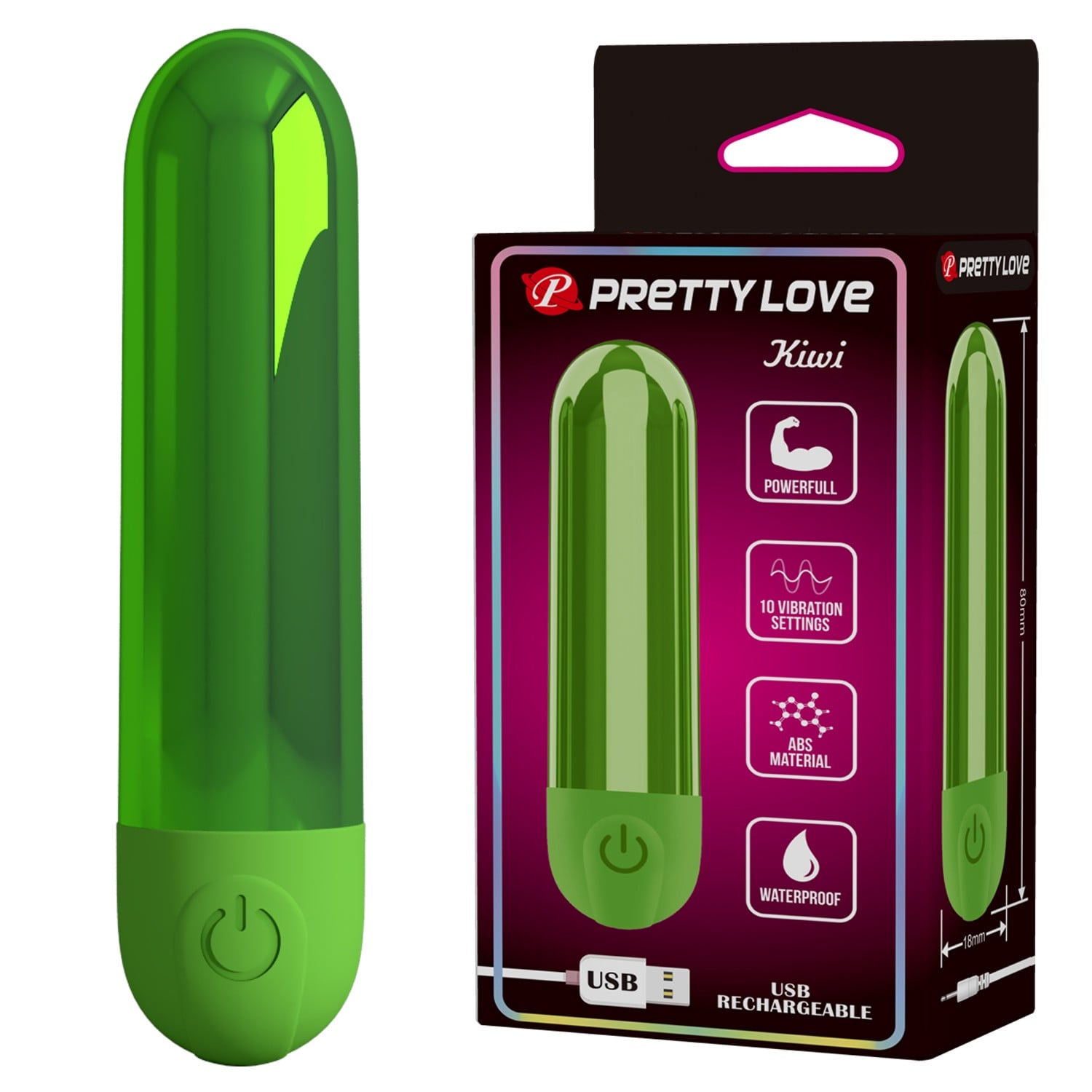 10 Fonksiyonlu USB Şarjlı Metalik Mini Bullet Vibratör – Kiwi (Zümrüt Yeşili)