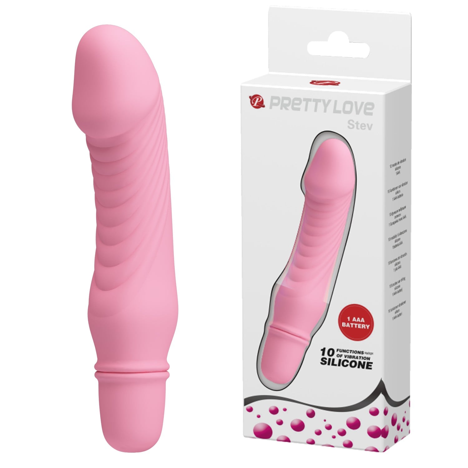 10 Titreşim Modlu Realistik Başlıklı Mini Silikon Vibratör - Stev (Pembe)
