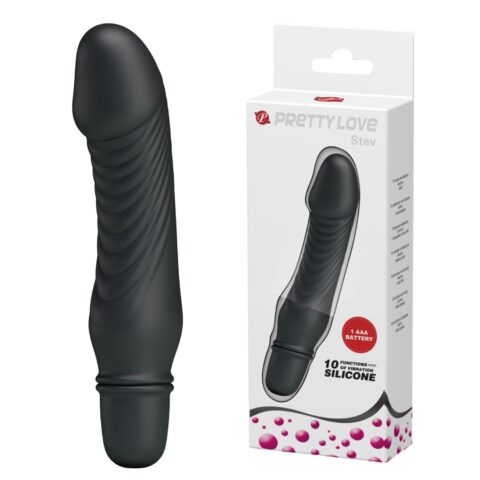 10 Titreşim Modlu Realistik Başlıklı Mini Silikon Vibratör - Stev (Siyah)