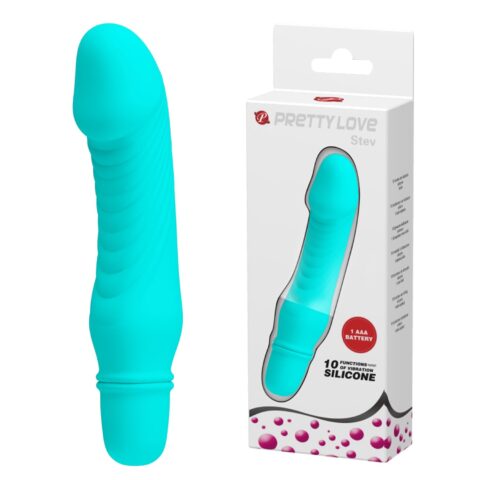 10 Titreşim Modlu Realistik Başlıklı Mini Silikon Vibratör - Stev (Turkuaz)