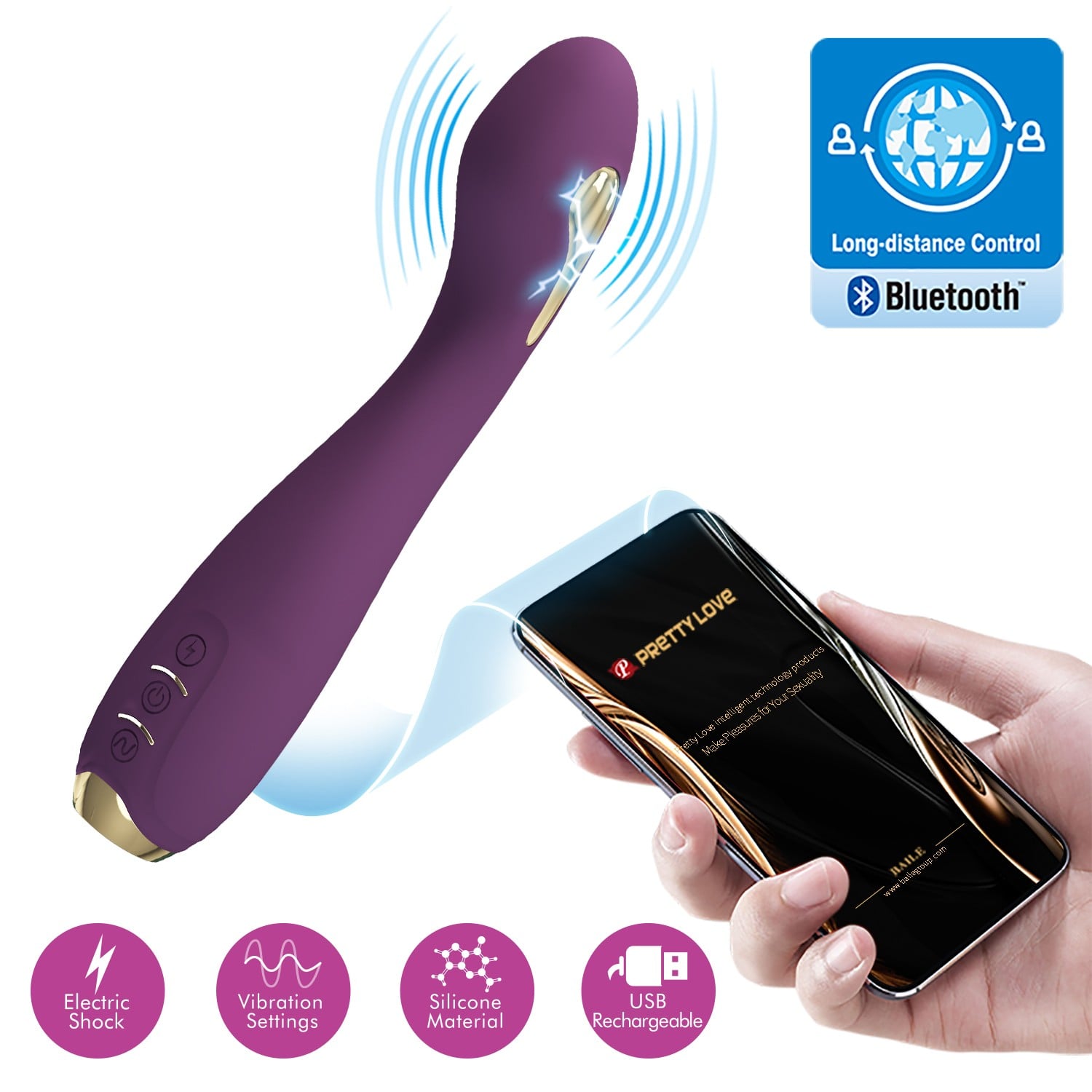 12 Titreşim ve 5 Elektrik Şok Fonksiyonlu Telefon Kontrollü G-Spot Vibratör – Hector (Mor) - Görsel 2