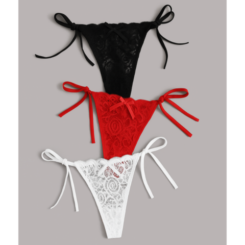 Bouquet Bouqtique Büyük Beden Kadın 3'lü Dantelli Yandan Bağlamalı Seksi Tanga BQT350054