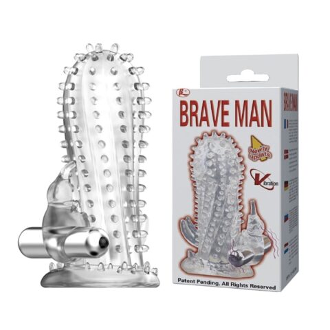 14 cm Kabartmalı Klitoris Uyarıcılı Titreşimli Şeffaf Penis Kılıfı – Brave Man