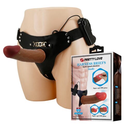 17,5 cm Belden Bağlamalı İçi Boş Titreşimli Strapon Melez Penis - Stark