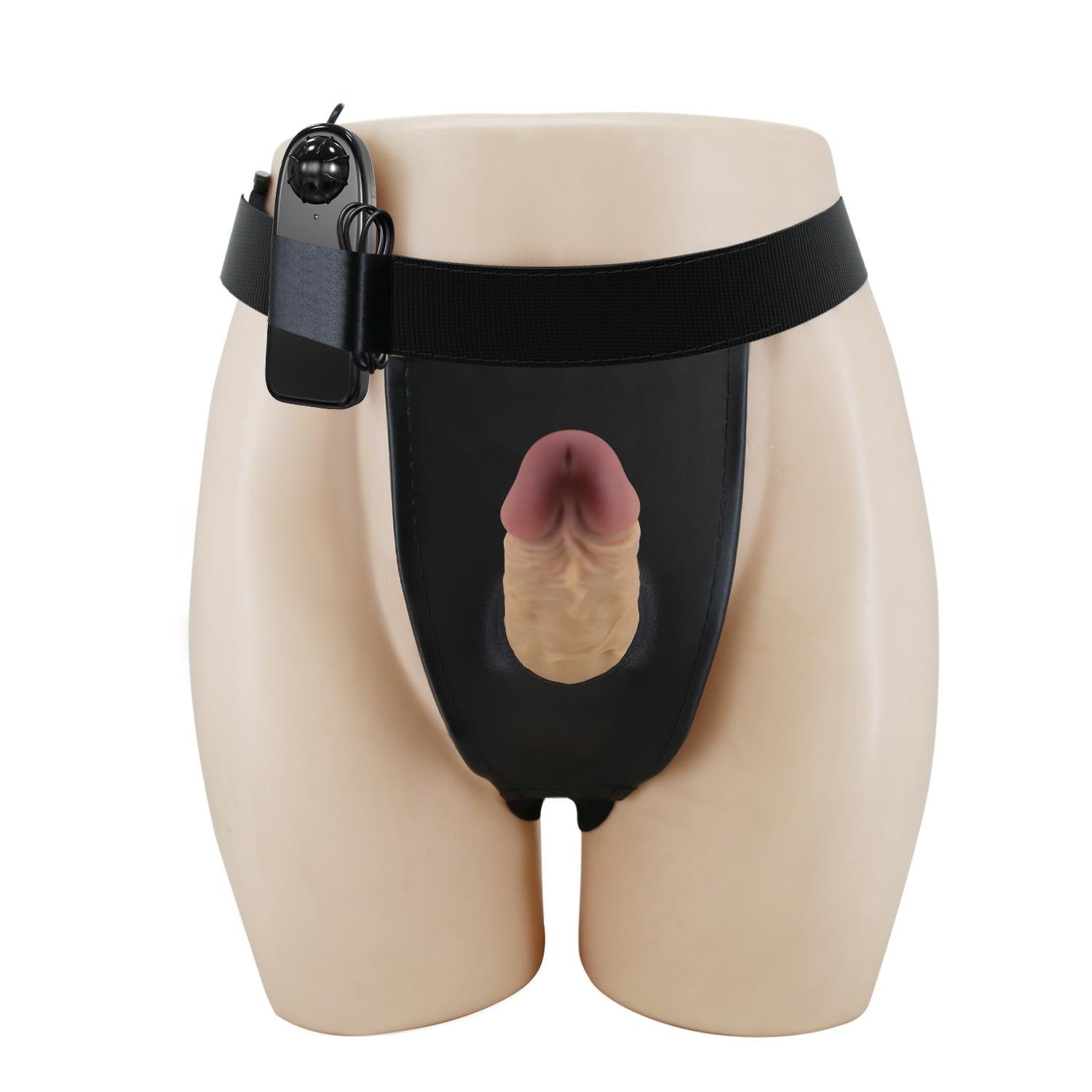 17,5 cm Titreşimli Belden Bağlamalı İçi Boş 7 cm Dolgulu Strapon Penis - Draven - Görsel 4