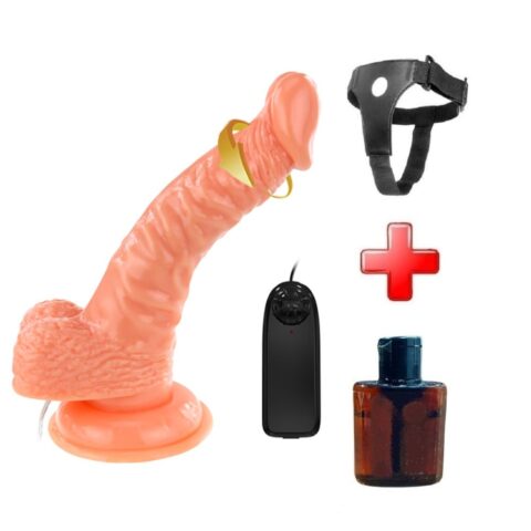 19 cm Kavisli Gerçekçi Titreşimli Döner Başlıklı Belden Bağlamalı Dildo Penis – Roto G