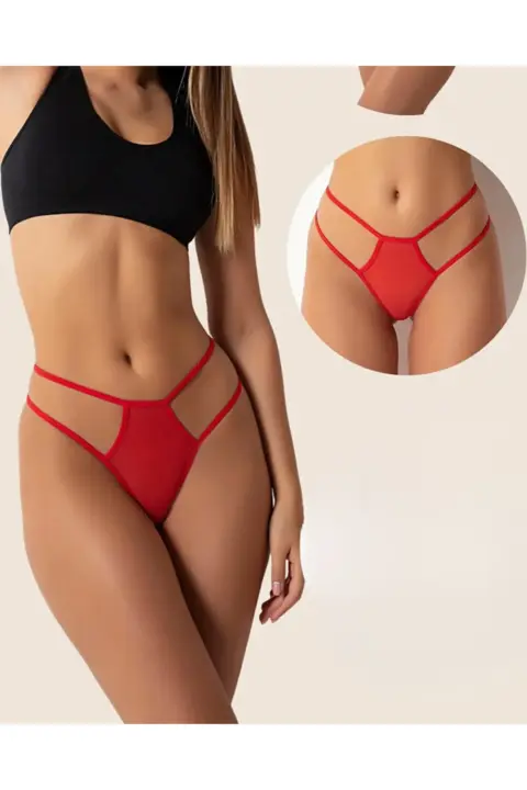 Bouquet Bouqtique Büyük Beden Fantazi Kırmızı Seksi TÜL Kadın STRİNG - Fantezi Tanga BQT350037-B