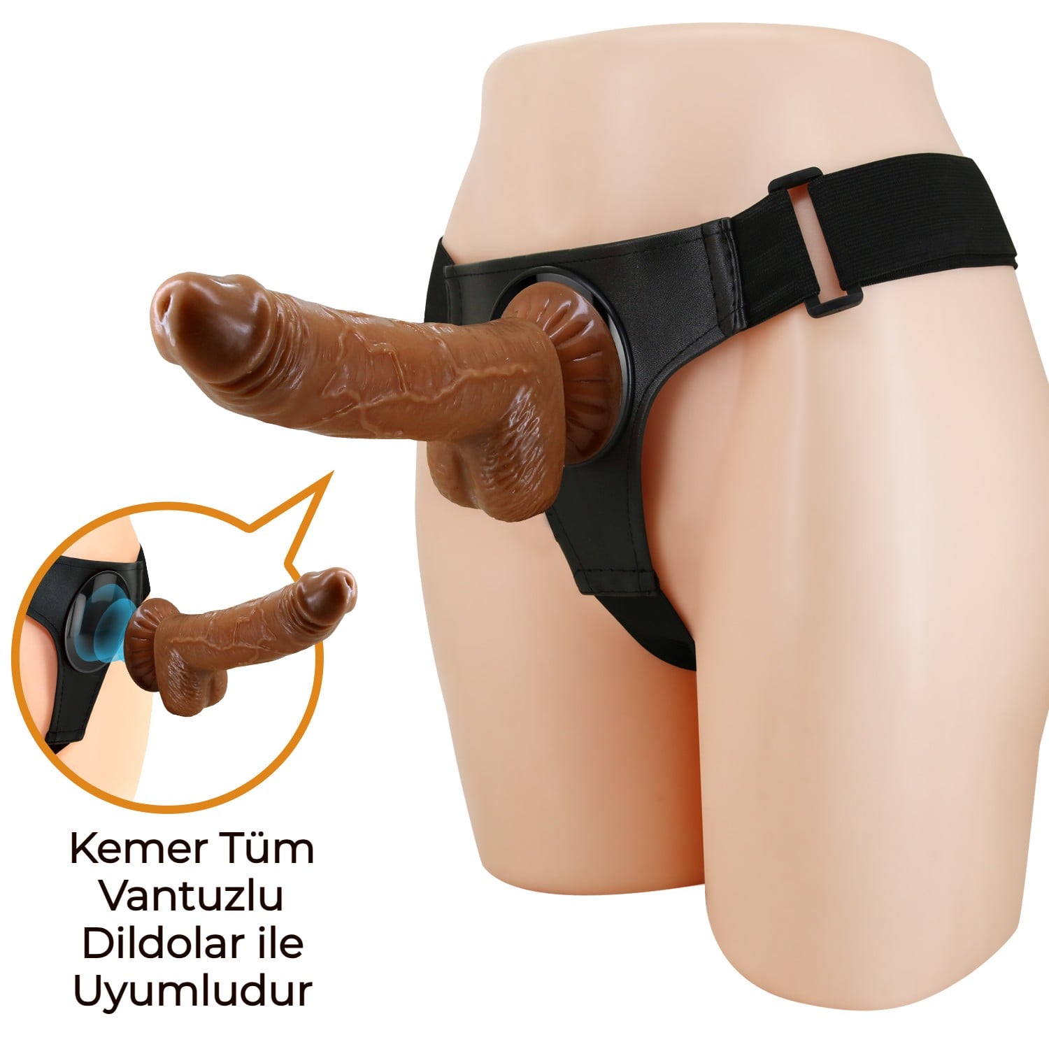 20 cm Belden Bağlamalı İçi Dolu Strapon Melez Penis - Micheal - Görsel 2