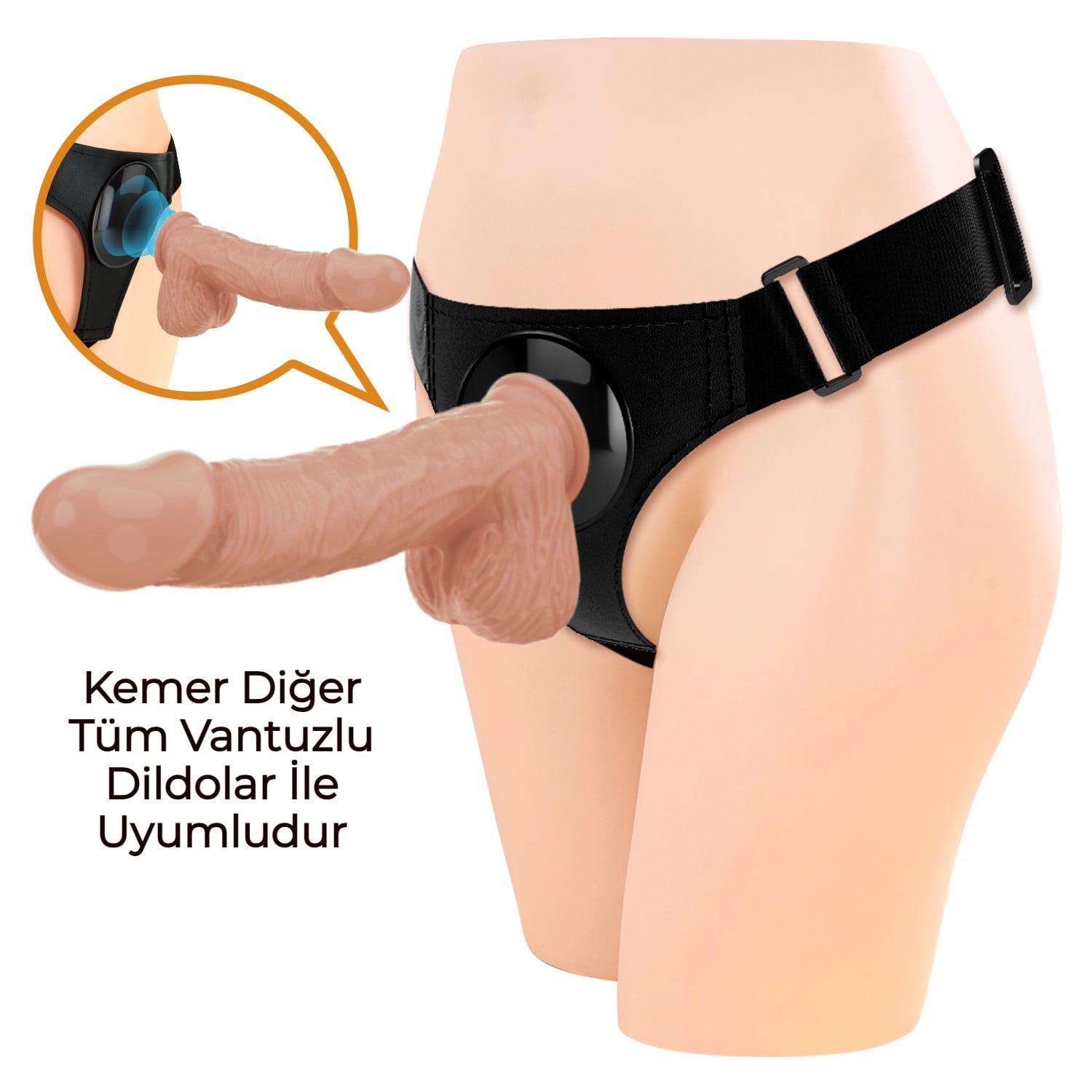 21,8 cm Belden Bağlamalı İçi Dolu Strapon Penis - Jerry - Görsel 2