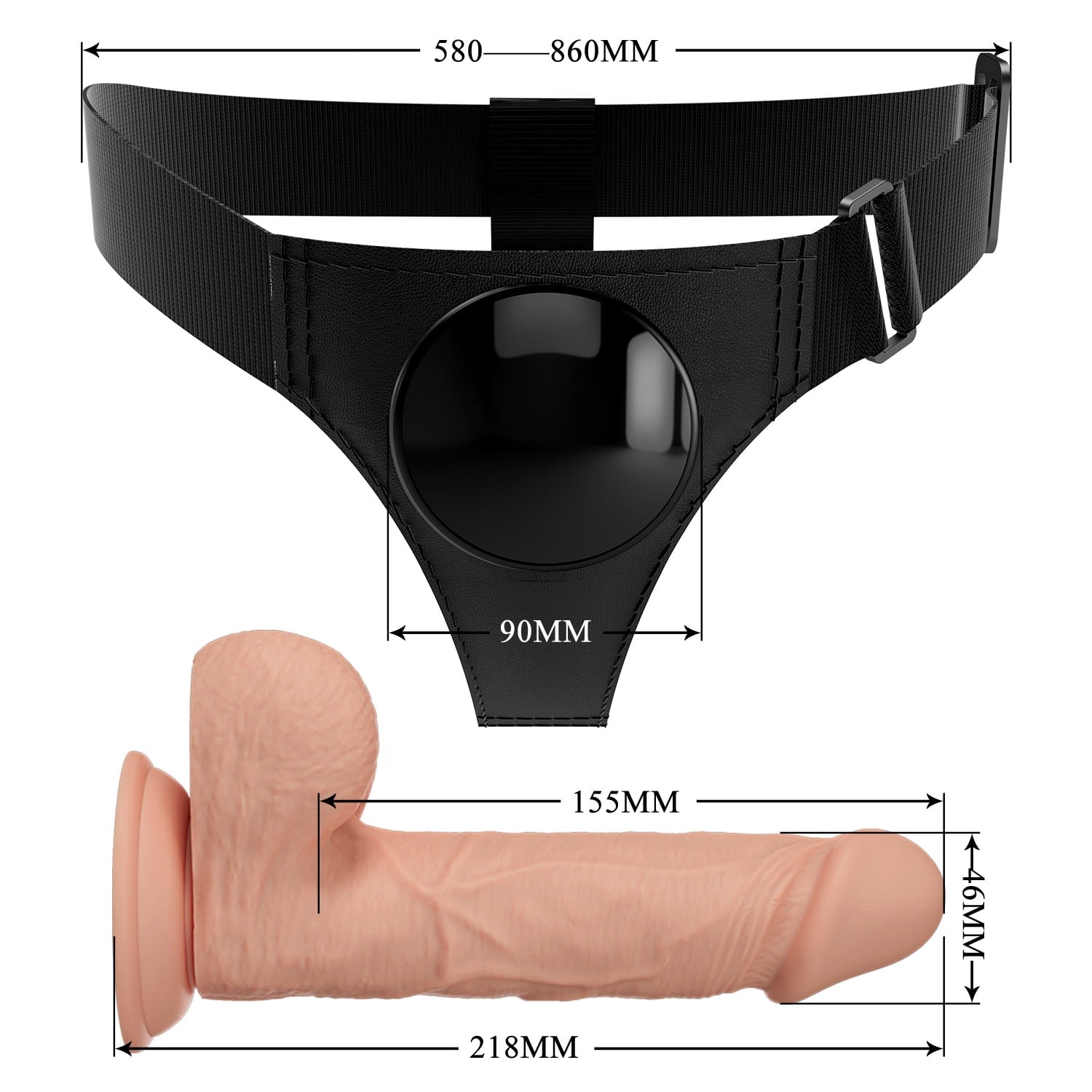 21,8 cm Belden Bağlamalı İçi Dolu Strapon Penis - Jerry - Görsel 6