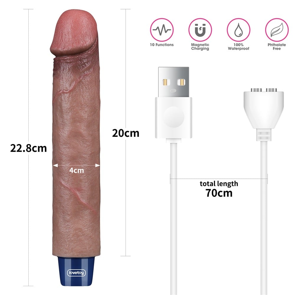22.8 cm USB Şarjlı Yeni Nesil Realistik Testissiz Titreşimli Zenci Dildo Penis - Görsel 2