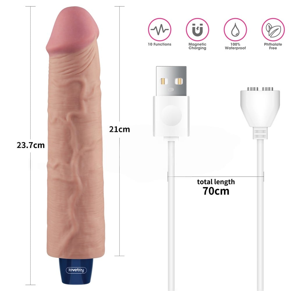 23.7 cm USB Şarjlı Yeni Nesil Realistik Testissiz Titreşimli Ten Dildo Penis - Görsel 2