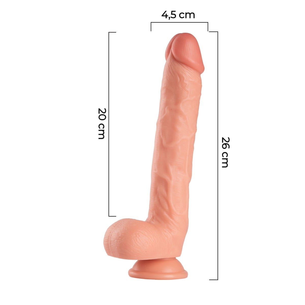 26 cm Uzun ve Dolgun Realistik Dokulu Vantuzlu Dildo Penis – Ten Rengi - Görsel 4