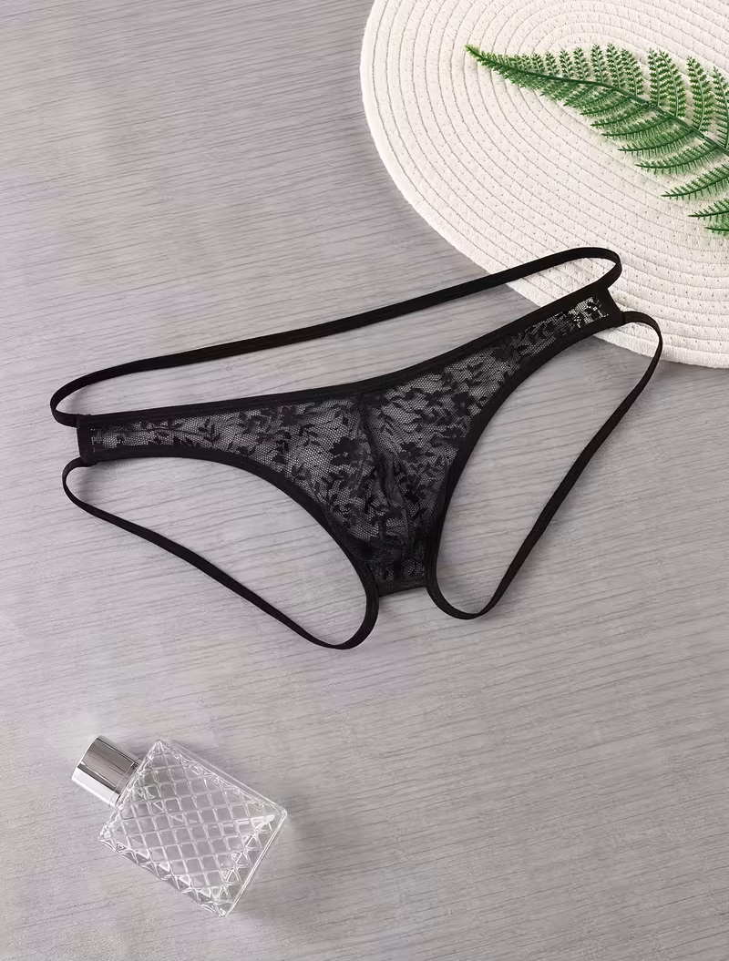 Bouquet Bouqtique Seksi Dantelli Arkası Açık Seksi Siyah Erkek Külot BQT354626 - Görsel 3