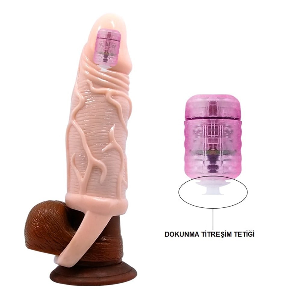 3 cm Dolgu Uzatmalı Titreşimli Penis Kılıfı Prezervatif Vibratör - Görsel 5