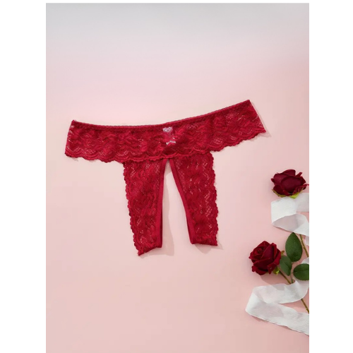 Bouquet Bouqtique Büyük Beden Fantezi Kadın 3'lü Özel Bölgeleri Açık Dantelli Tanga seti BQT350045-B - Görsel 2
