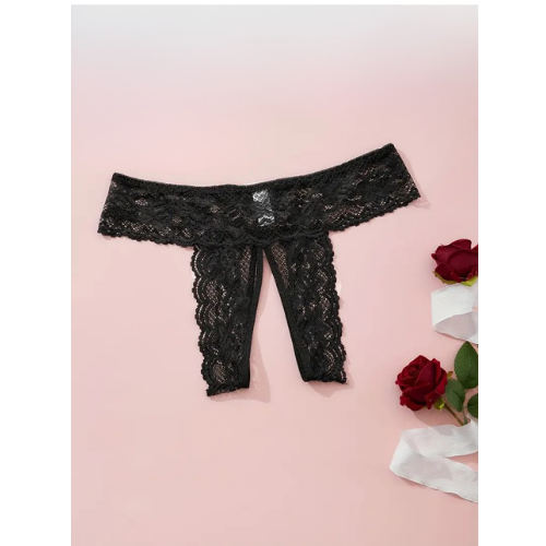 Bouquet Bouqtique Büyük Beden Fantezi Kadın 3'lü Özel Bölgeleri Açık Dantelli Tanga seti BQT350045-B - Görsel 4