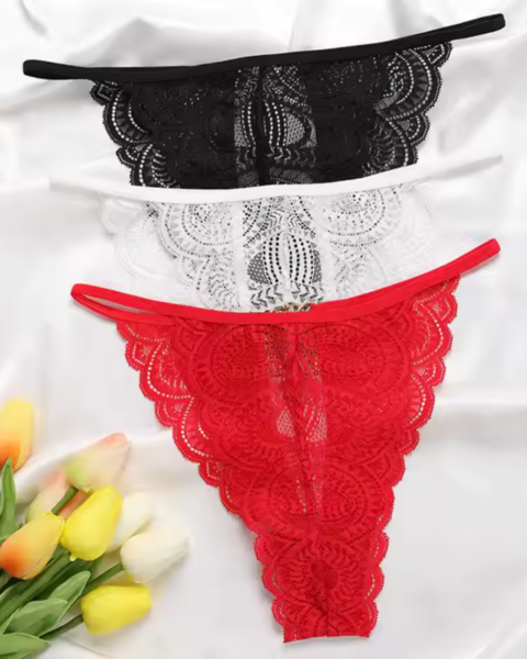 Bouquet Bouqtique Büyük Beden Kadın 3'lü Dantel String - Tanga BQT350041-B