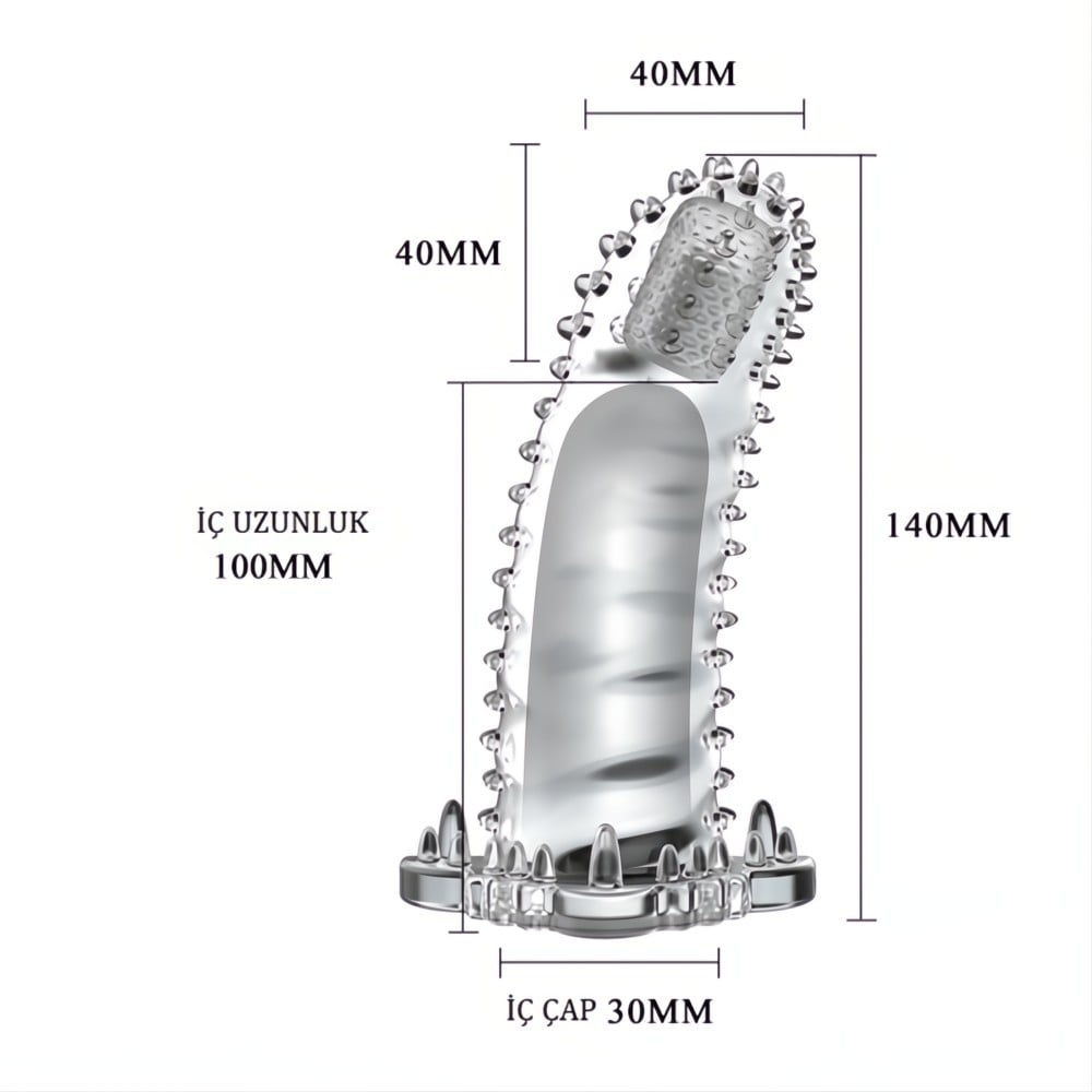 4 cm Uzatmalı Eğik Titreşimli Şeffaf Penis Kılıfı - Görsel 2