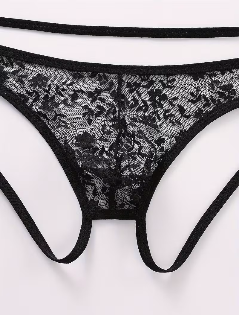 Bouquet Bouqtique Seksi Dantelli Arkası Açık Seksi Siyah Erkek Külot BQT354626 - Görsel 5