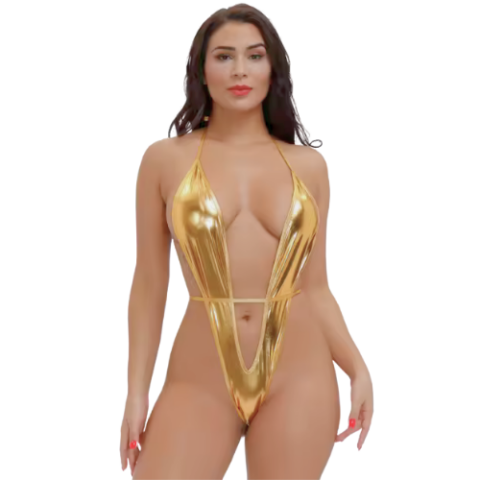 Bouquet Bouqtique Büyük Beden Fantezi Altın Parlak Bodysouit BQT3510135-B