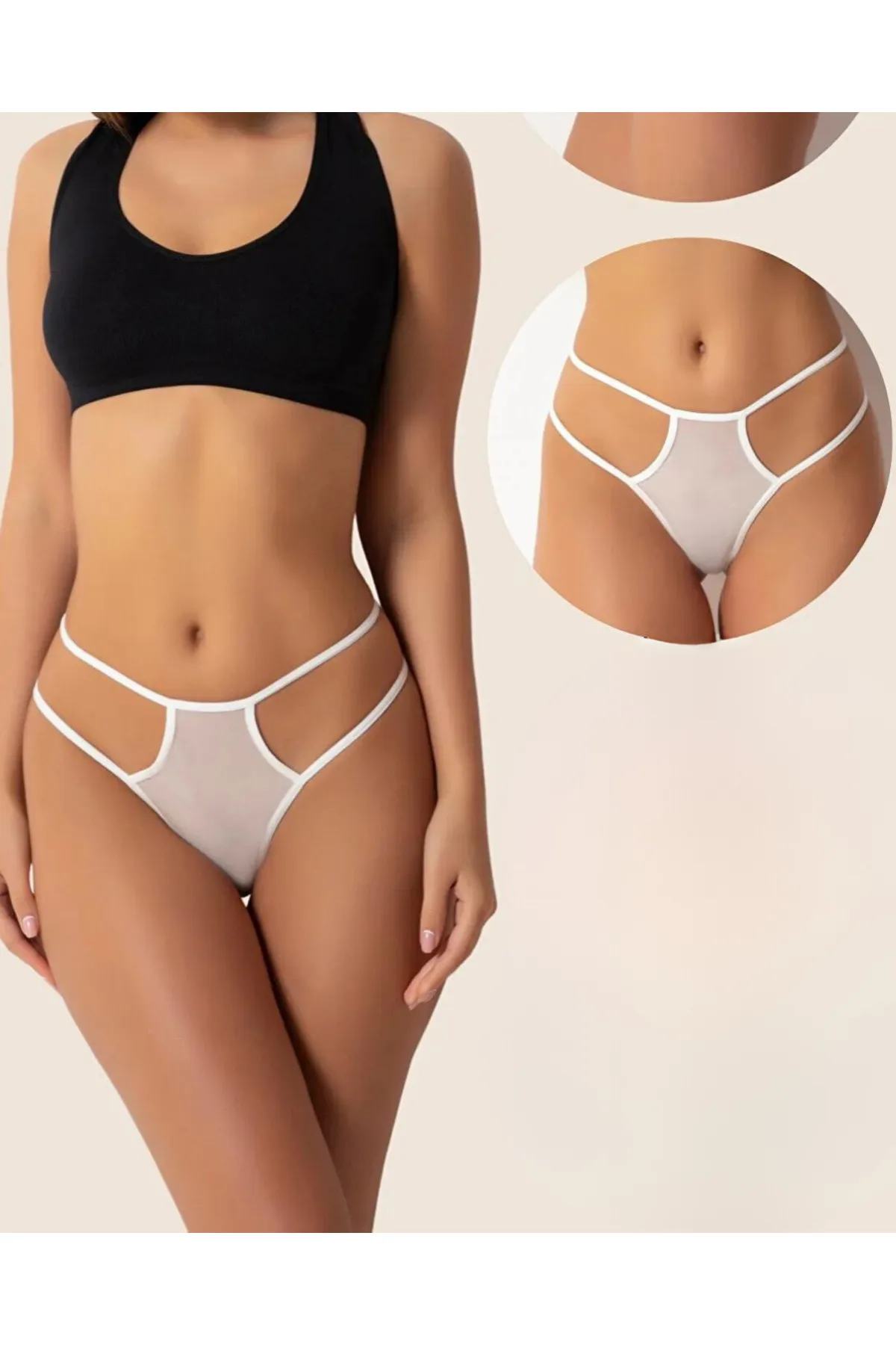 Bouquet Bouqtique Büyük Beden Fantazi Beyaz Seksi TÜL Kadın String - Fantezi Tanga BQT350039-B