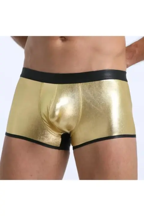 Bouquet Bouqtique Fantezi Deri Görünümlü Seksi  Altın Erkek Boxer  - Fantezi Tanga BQT354604