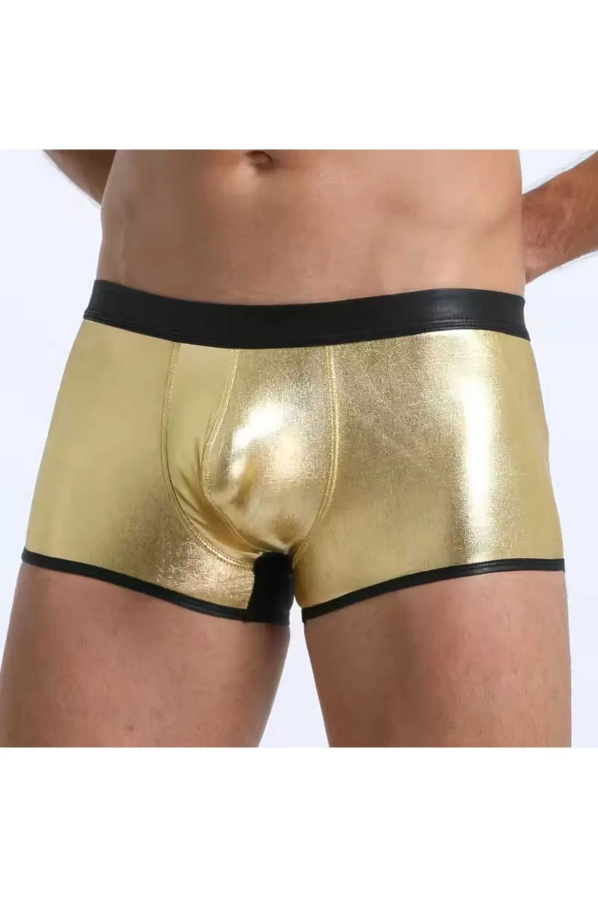 Bouquet Bouqtique Fantezi Deri Görünümlü Seksi Altın Erkek Boxer - Fantezi Tanga BQT354604