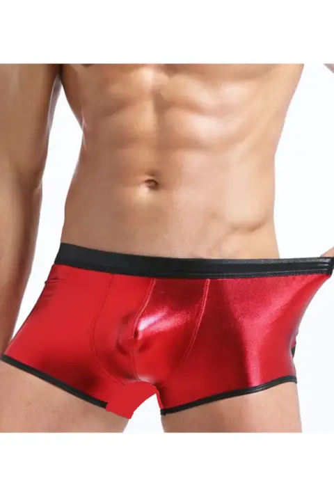 Bouquet Bouqtique Fantezi Deri Görünümlü Kırmızı Erkek Boxer Tanga BQT354506