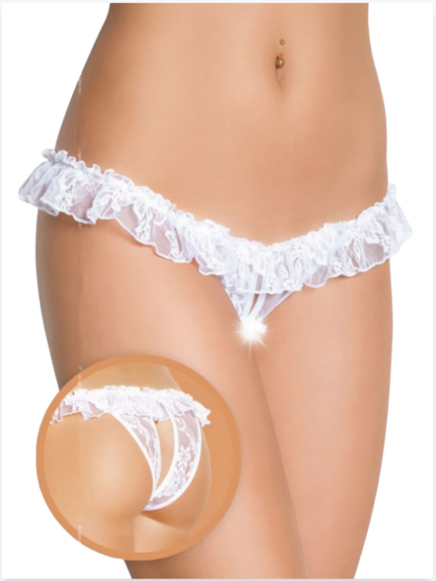 Bouquet Bouqtique Fantezi Üstü Fırfırlı Ağı Açık Beyaz Dantel Tanga - String BQT350021