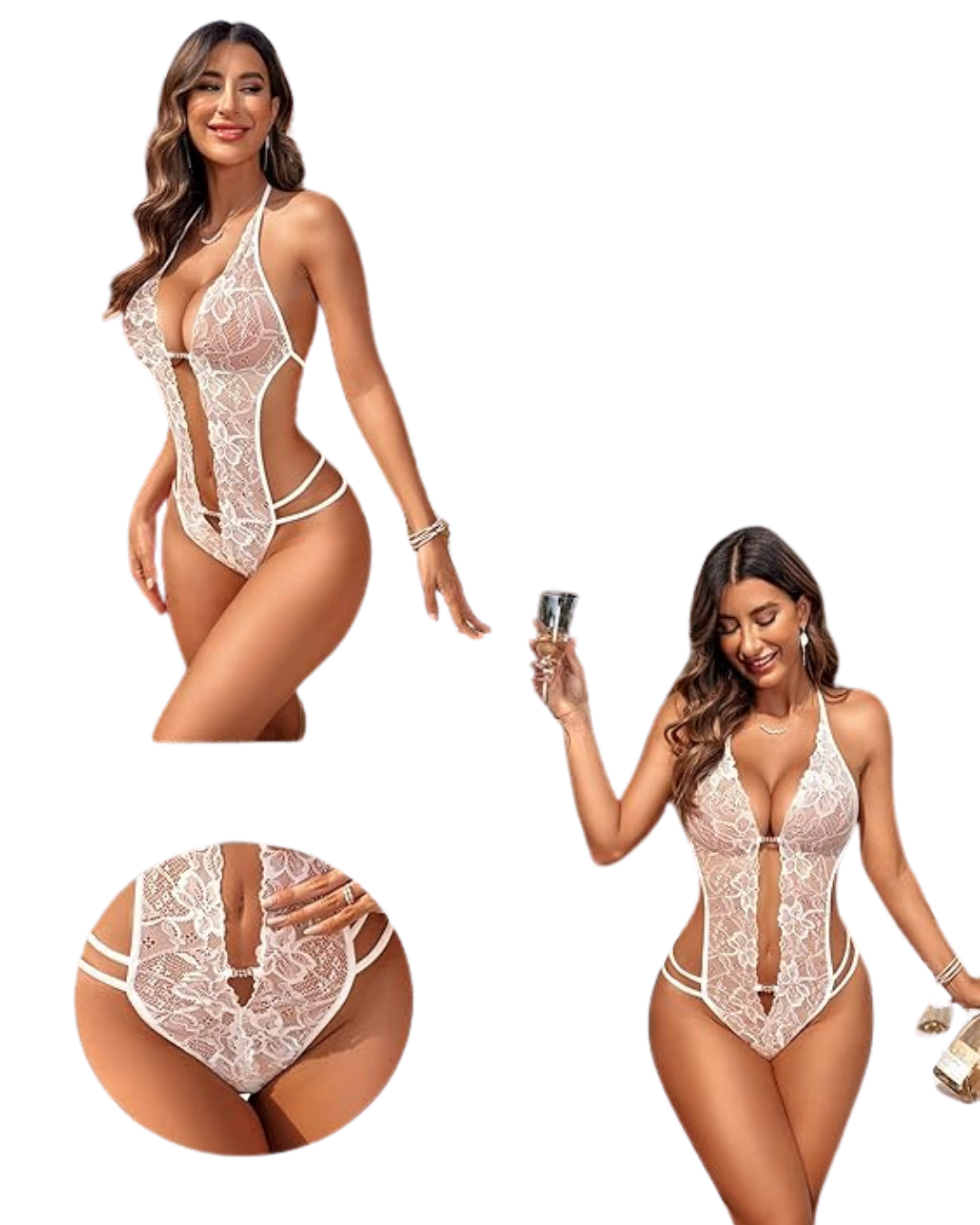 Bouquet Bouqtique Fantezi Beyaz Dantelli Zincirli Seksi Babydoll BQT359252 - Görsel 3