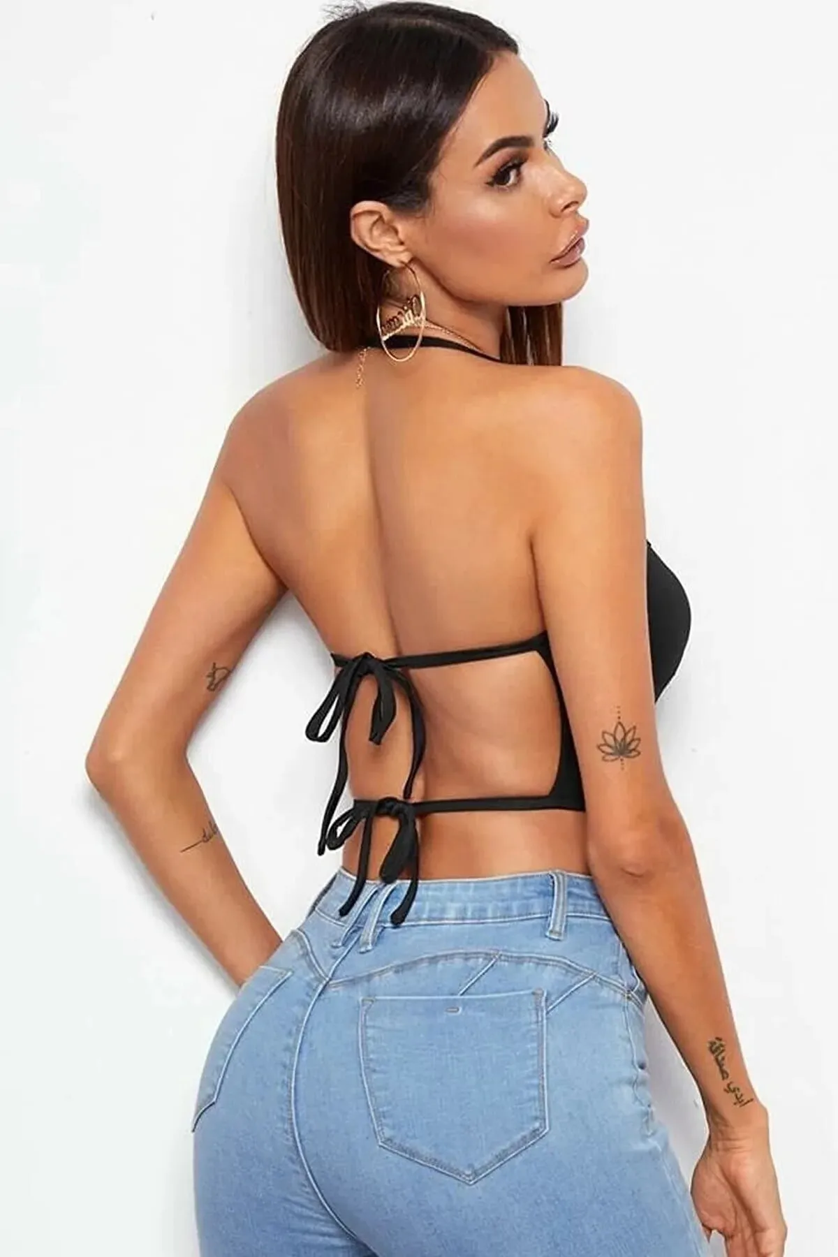 Bouquet Bouqtique Kadın Sırtı Açık Siyah Belden Bağlamalı Crop Büstiyer BQT355441 - Görsel 2