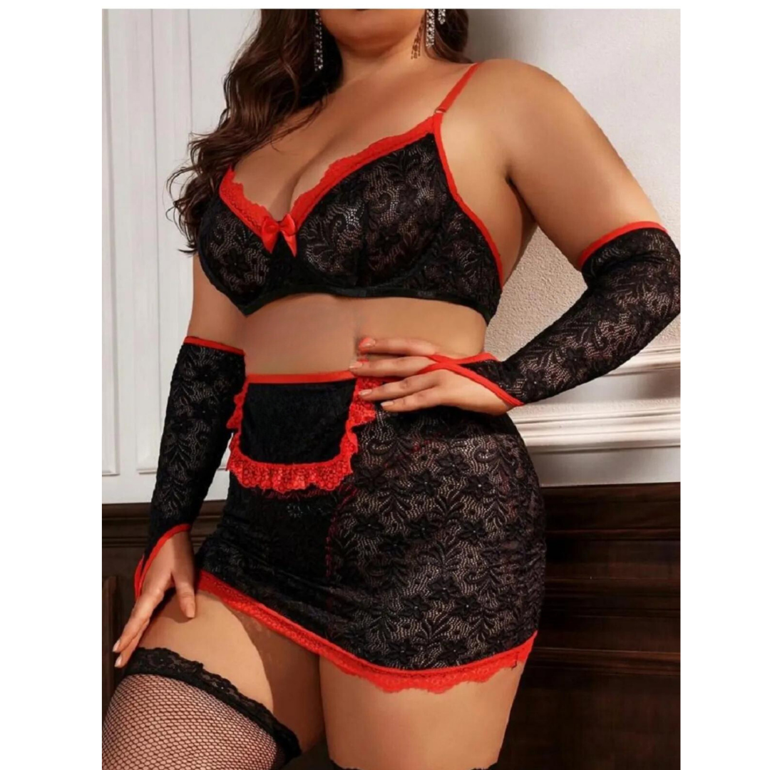 Bouquet Bouqtique Büyük Beden Fantazi Seksi Dantel Babydol Fantezi Gecelik (Çorapsız) BQT359233-B