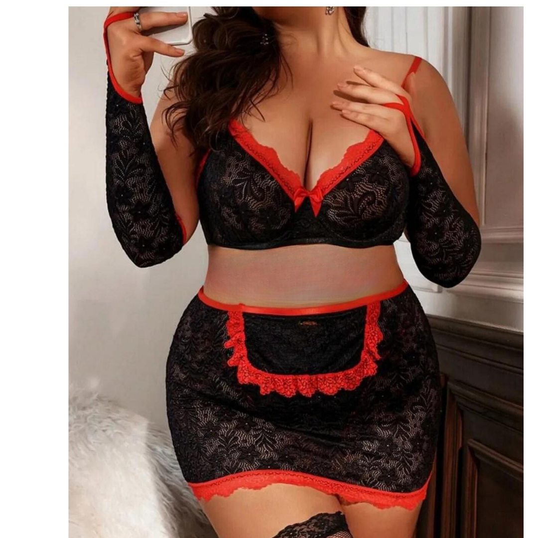 Bouquet Bouqtique Büyük Beden Fantazi Seksi Dantel Babydol Fantezi Gecelik (Çorapsız) BQT359233-B - Görsel 2