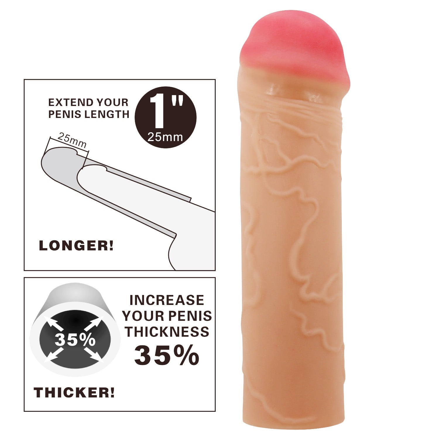 Extended 2.5 cm Uzatmalı Gerçekçi Penis Kılıfı – Nile - Görsel 2