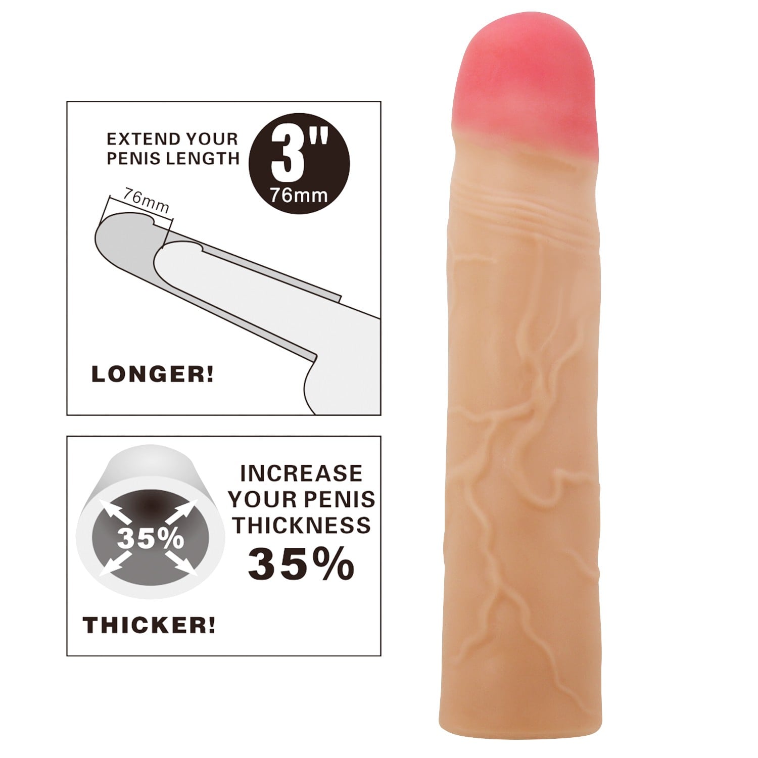 Extended 7.6 cm Uzatmalı Gerçekçi Penis Kılıfı – Kylian - Görsel 2