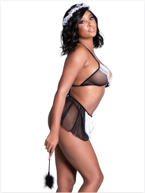 Bouquet Bouqtique Fantezi Tüllü Dantel Detaylı Hizmetçi Kostümü Seksi İç Giyim BQT355437 - Görsel 7