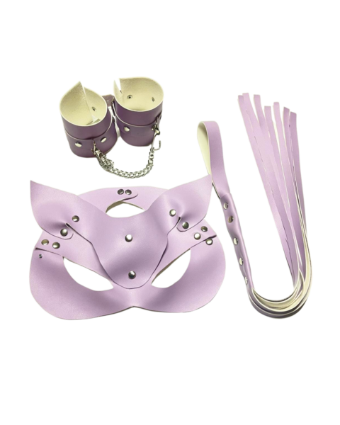 Bouquet Bouqtique Fantezi Deri Seksi Lila Kedi Maske Kelepçe Kırbaç Seti ( 3’lü set) BQT355370