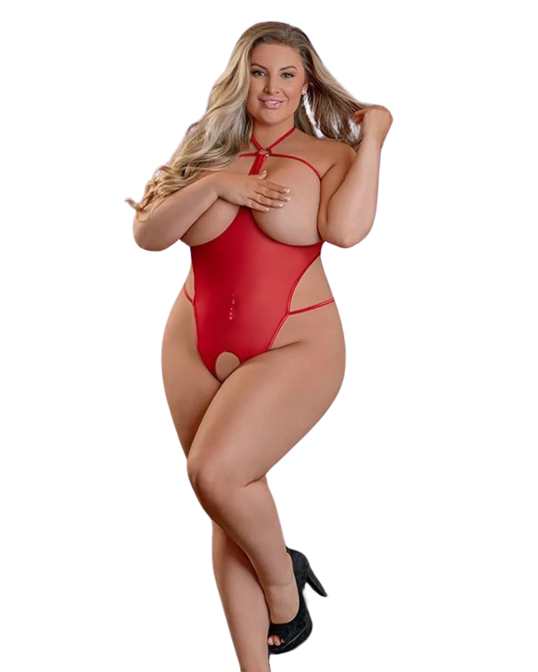Bouquet Bouqtique Büyük Beden Fantezi Kırmızı Özel Bölgeleri Açık Seksi Tül Babydol BQT353261-B - Görsel 3