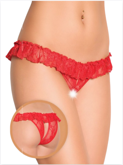 Bouquet Bouqtique Fantezi Üstü Fırfırlı Ağı Açık Kırmızı Dantel Tanga - String BQT350020