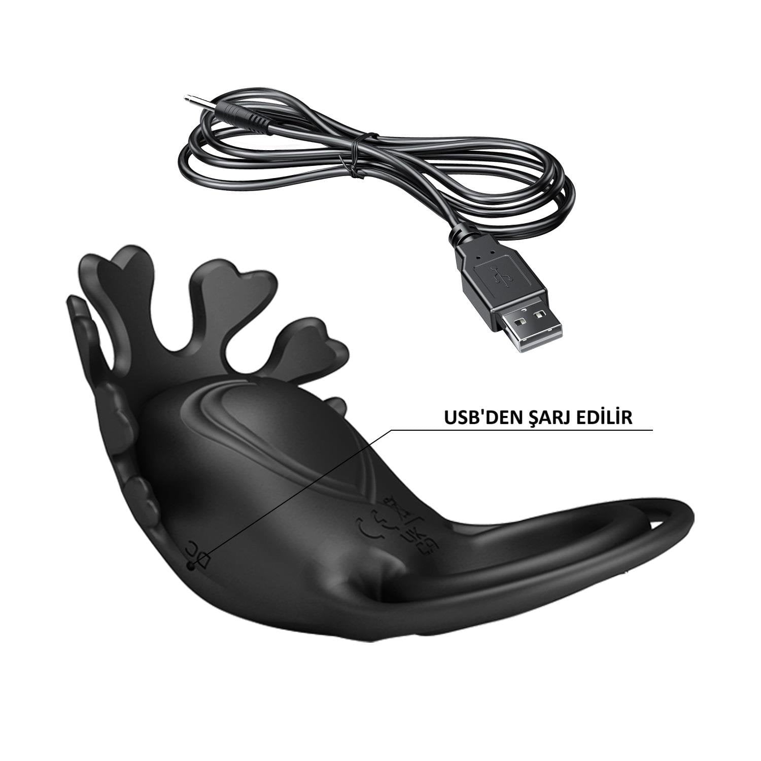 USB Şarjlı Klitoris Uyarıcılı Güçlü Titreşimli Siyah Silikon Penis Halkası - Ruben - Görsel 7