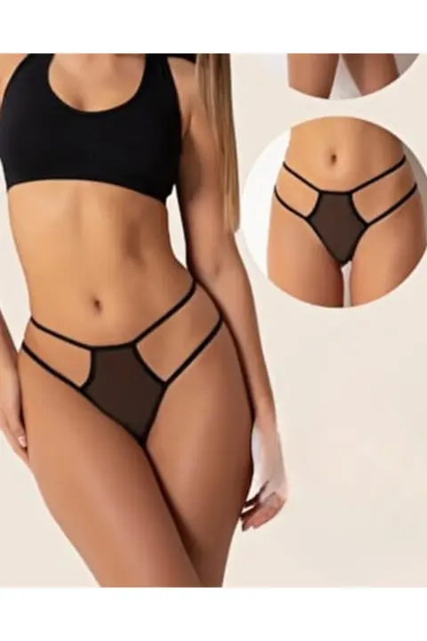 Bouquet Bouqtique Büyük Beden Fantazi Siyah Seksi TÜL Kadın STRİNG - Fantezi Tanga BQT350036-B
