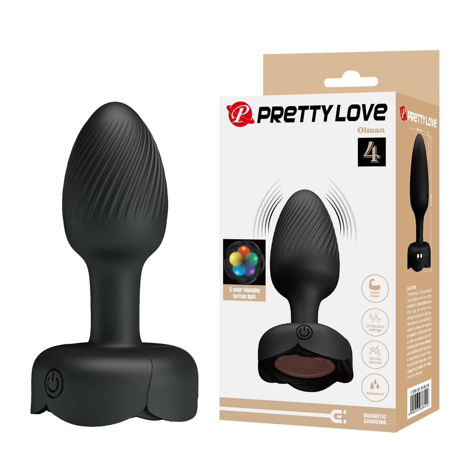 USB Şarjlı 10 Fonksiyonlu Titreşimli 5 Renk LED Işıklı Silikon Anal Plug – Olman