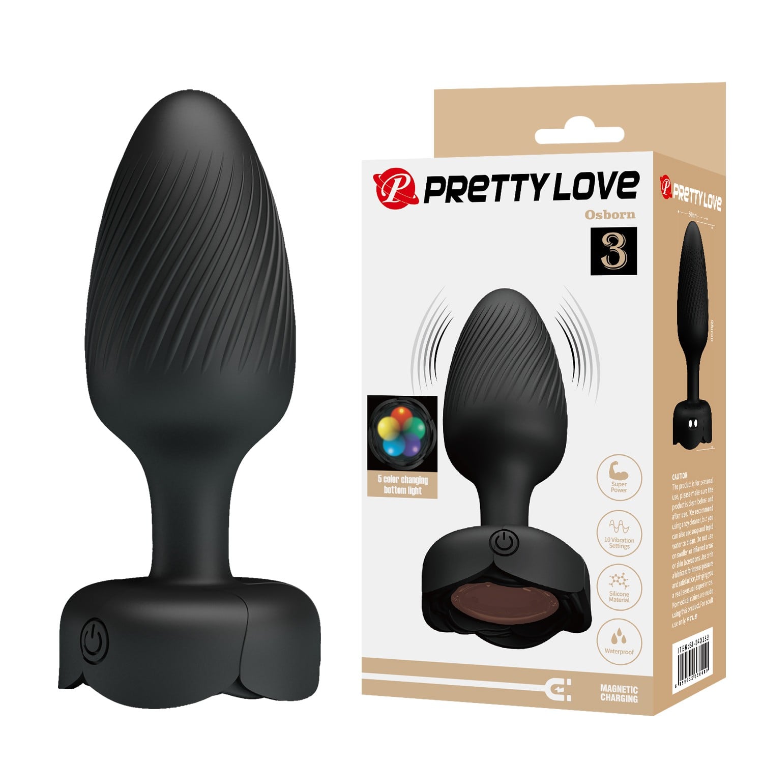 USB Şarjlı 10 Fonksiyonlu Titreşimli 5 Renk LED Işıklı Silikon Anal Plug – Osborn