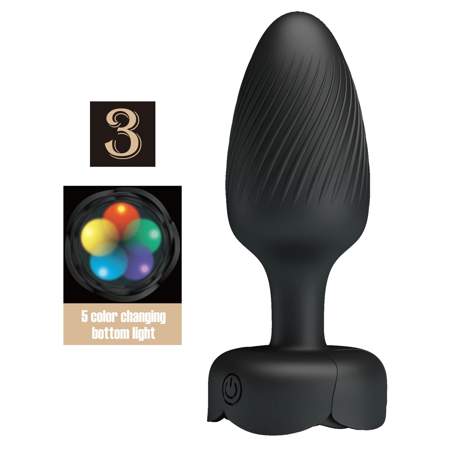 USB Şarjlı 10 Fonksiyonlu Titreşimli 5 Renk LED Işıklı Silikon Anal Plug – Osborn - Görsel 2