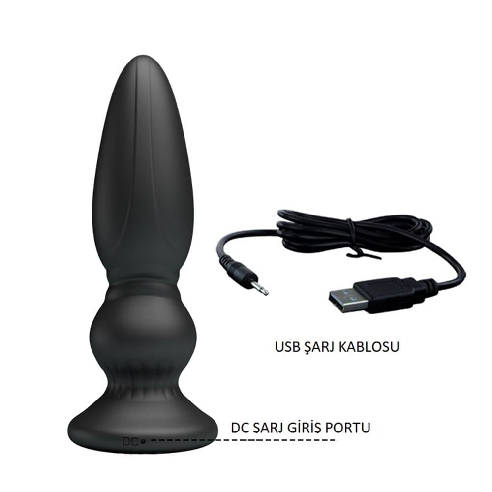 USB Şarjlı 12 Titreşim Modlu Uzaktan Kumandalı Vibratör & Boğumlu Anal Plug - Görsel 5