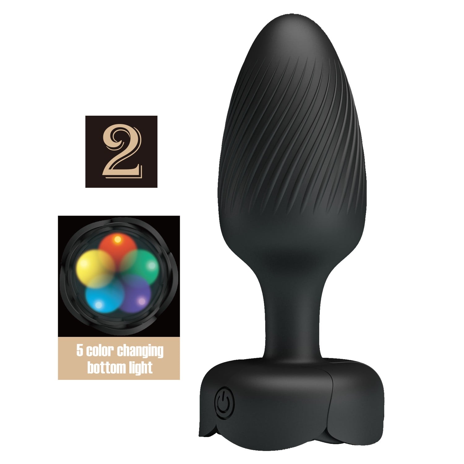 USB Şarjlı 10 Fonksiyonlu Titreşimli 5 Renk LED Işıklı Silikon Anal Plug – Varian - Görsel 2