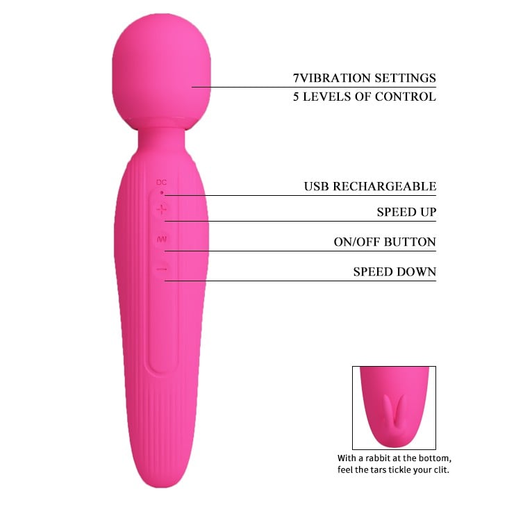 USB Şarjlı Silikon Masaj Wand Vibratör - Curtis (Pembe) - Görsel 7