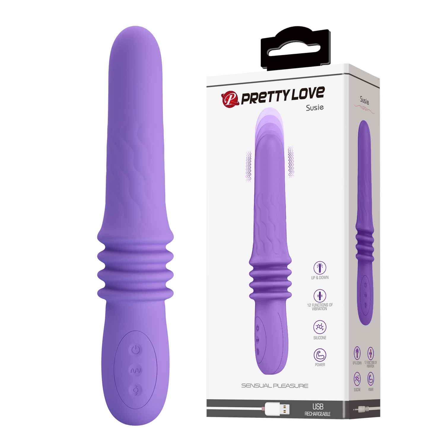 12 Fonksiyonlu USB Şarjlı İleri Geri Hareketli Vibratör - Susie (Mor)